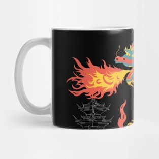 Colorful Chinese Dragon Unleashing Fire on Chinese City Mug